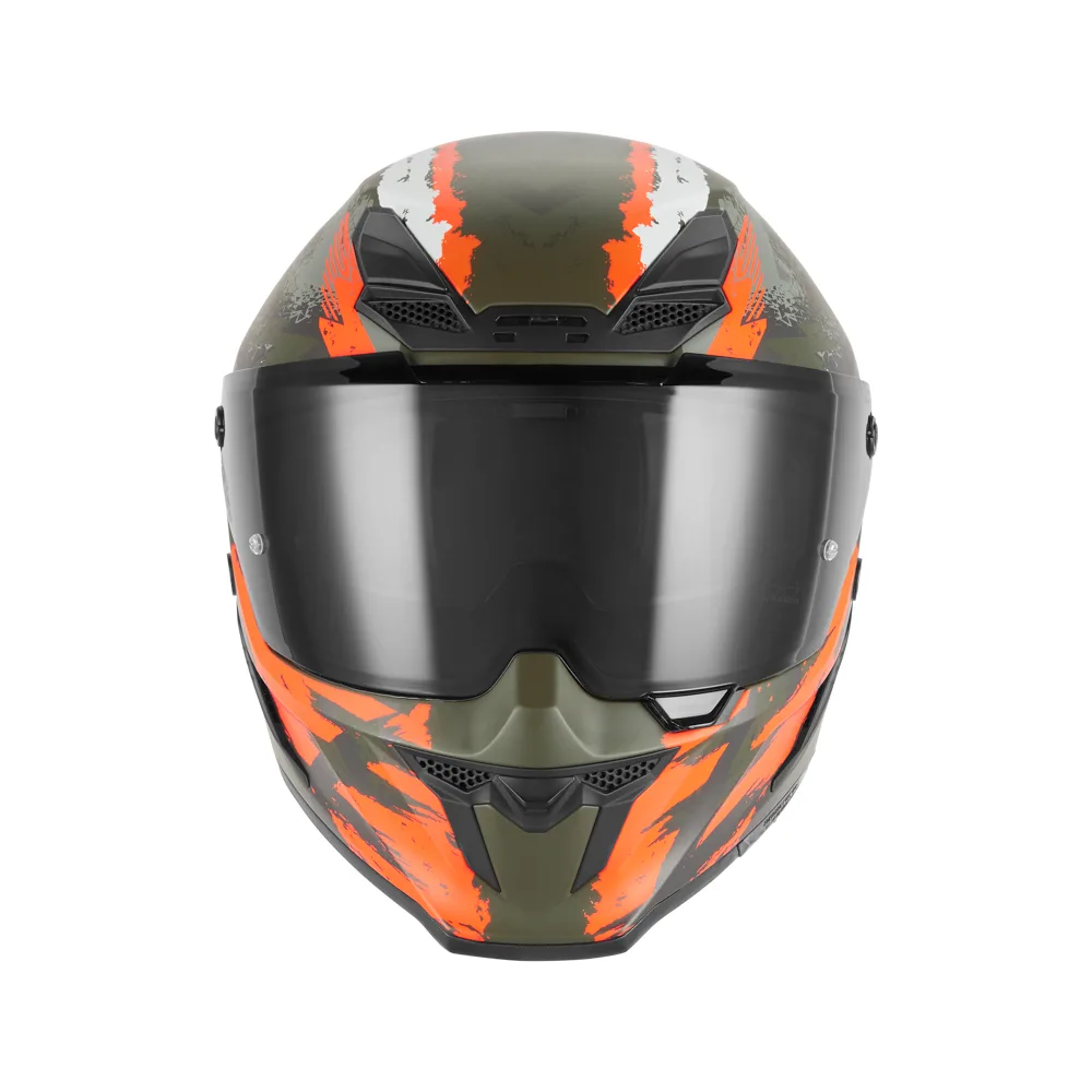 Casque moto intégral Exklusiv Goliath Cut'D Kaki Mat Orange – face
